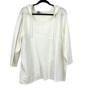 HCLA HC Womens Slub Knit Hooded Tunic Top XL Ivory Made in USA 100% Cotton